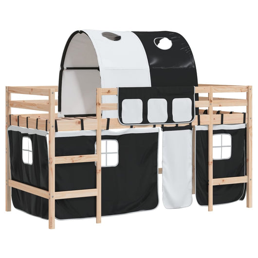 Letto a Soppalco con Tunnel Bambini Bianco e Nero 90x190cm Pino 3207000