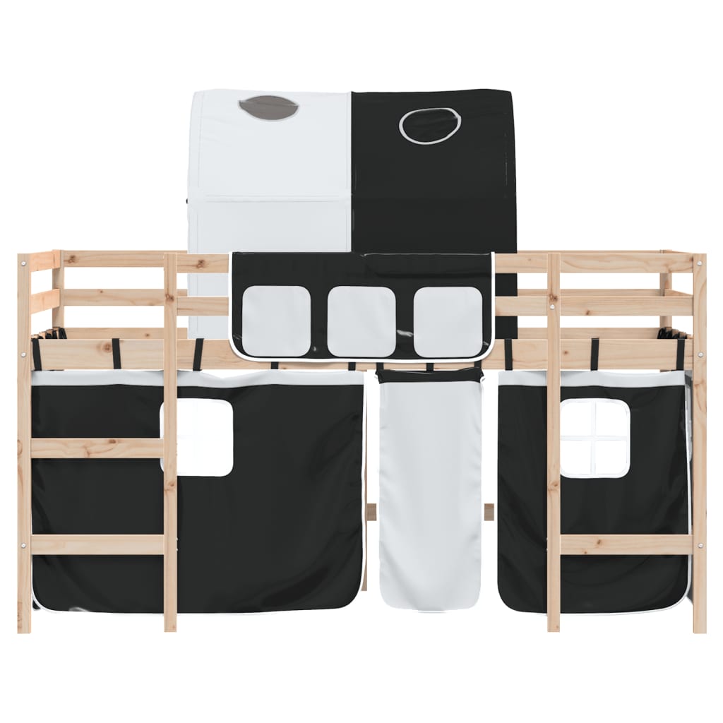 Letto a Soppalco con Tunnel Bambini Bianco e Nero 90x190cm Pino 3207000