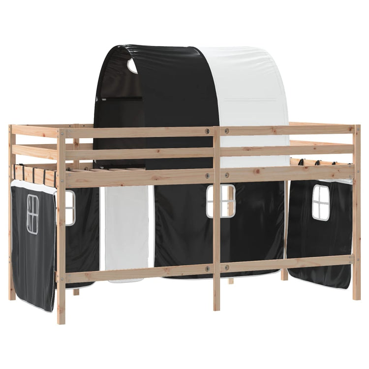 Letto a Soppalco con Tunnel Bambini Bianco e Nero 90x190cm Pino 3207000