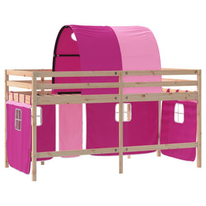 Letto a Soppalco con Tunnel Bambini Rosa 90x190cm Massello Pino 3207002