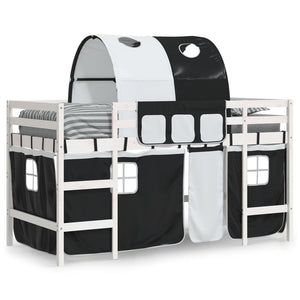 Letto a Soppalco con Tunnel Bambini Bianco e Nero 90x190cm Pino 3207003