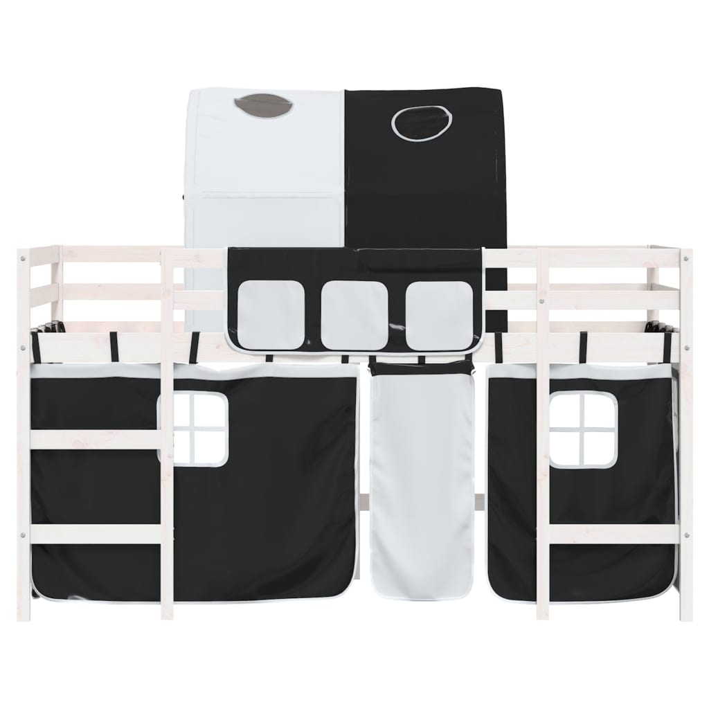 Letto a Soppalco con Tunnel Bambini Bianco e Nero 90x190cm Pino 3207003