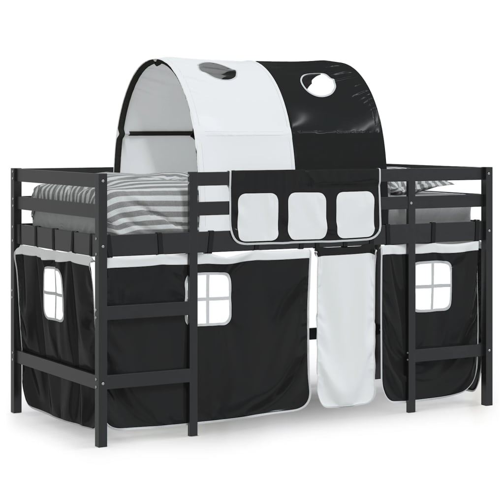 Letto a Soppalco con Tunnel Bambini Bianco e Nero 90x190cm Pino 3207006