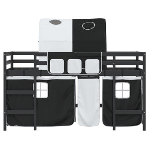 Letto a Soppalco con Tunnel Bambini Bianco e Nero 90x190cm Pino 3207006