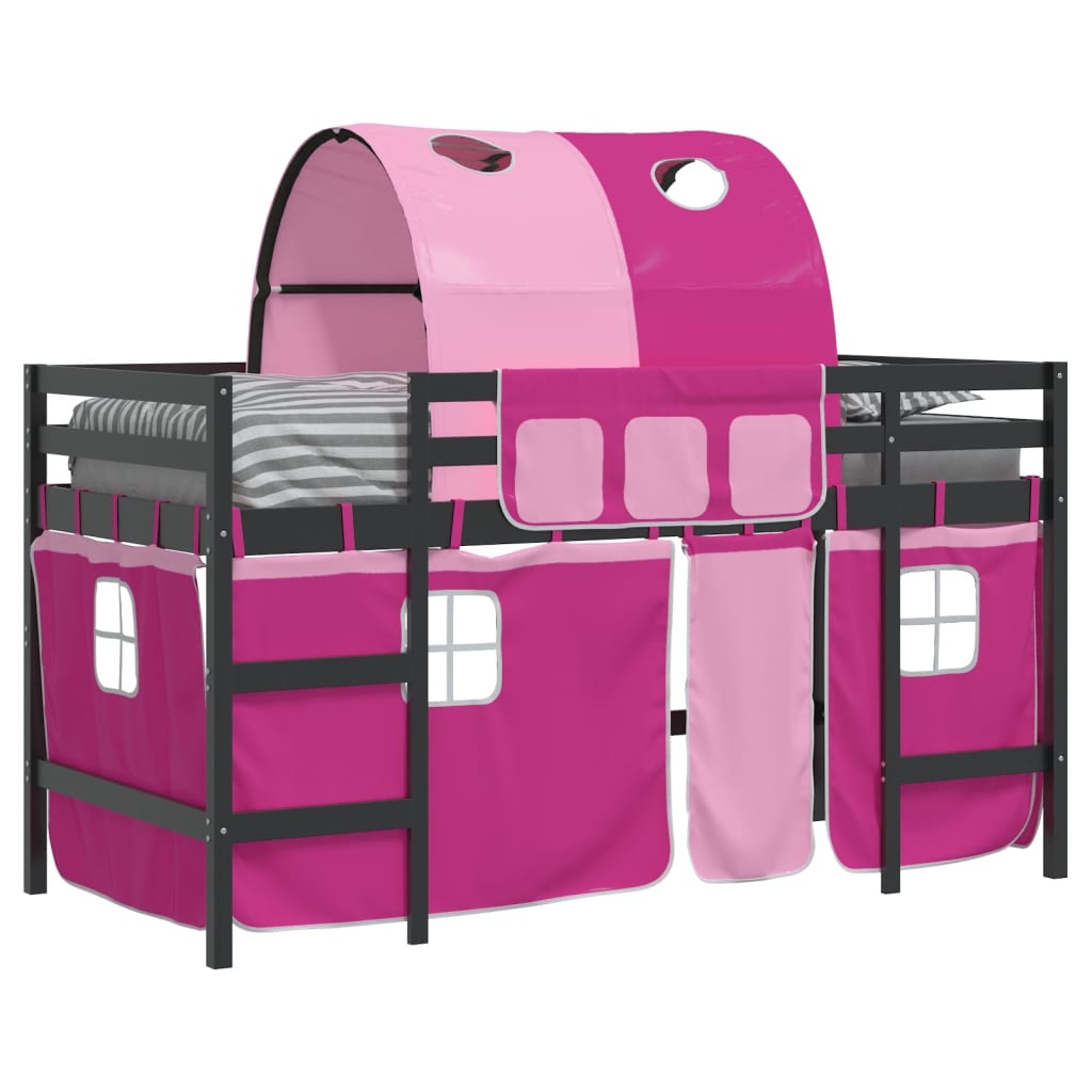 Letto a Soppalco con Tunnel Bambini Rosa 90x190cm Massello Pino 3207008