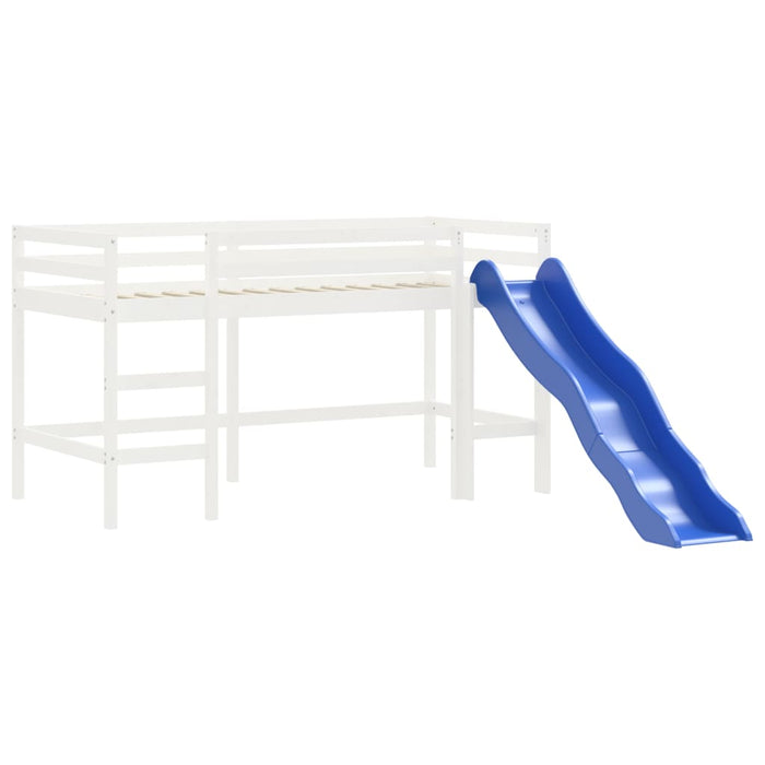 Letto a Soppalco con Tende Bambini Blu 80x200 cm Massello Pino 3207013