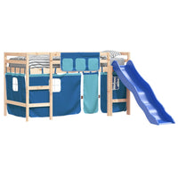 Letto a Soppalco Bambini con Tende Blu 90x190 cm Massello Pinocod mxl 109162