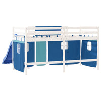 Letto a Soppalco Bambini con Tende Blu 90x190 cm Massello Pino 3207031