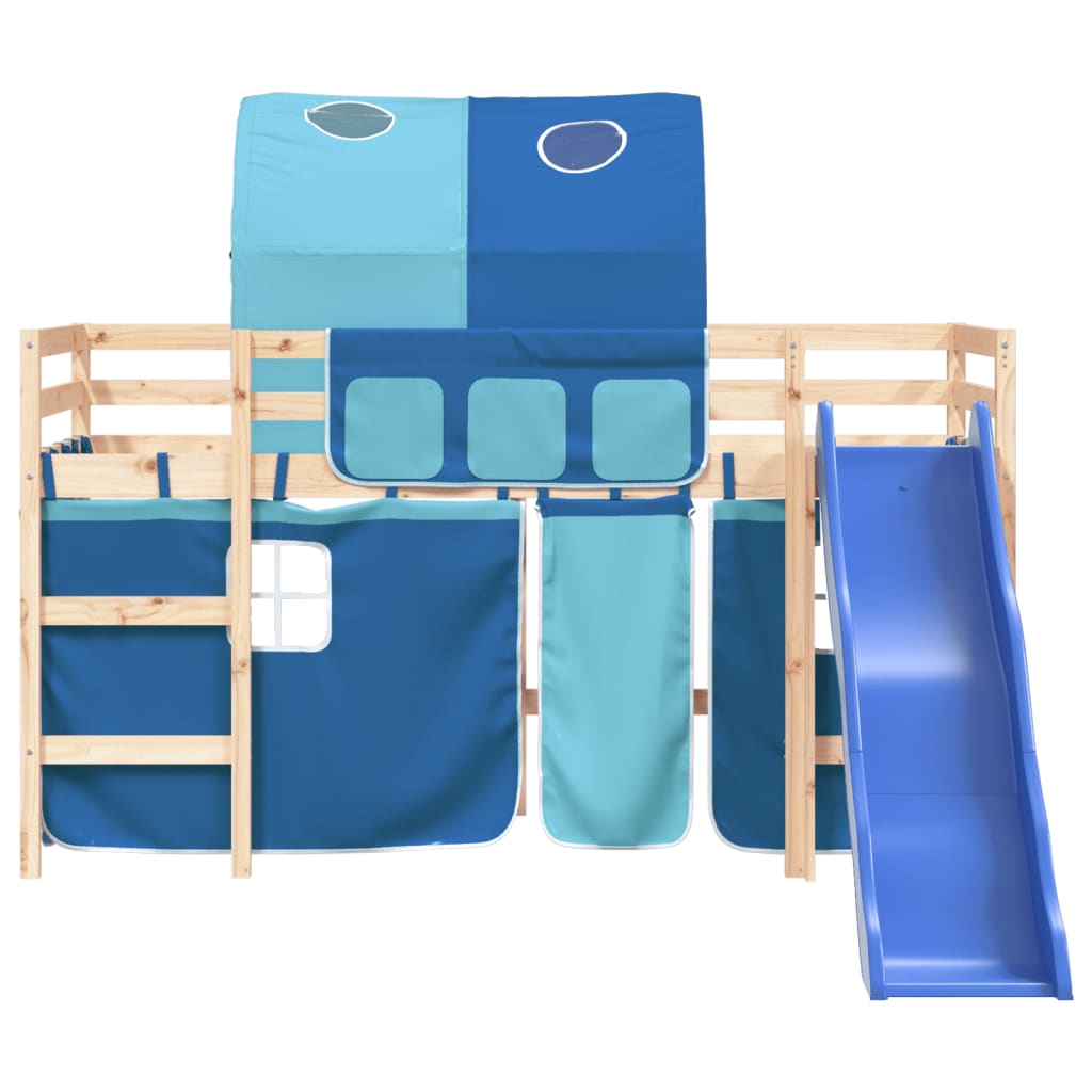 Letto a Soppalco con Tunnel Bambini Blu 80x200cm Massello Pino 3207037