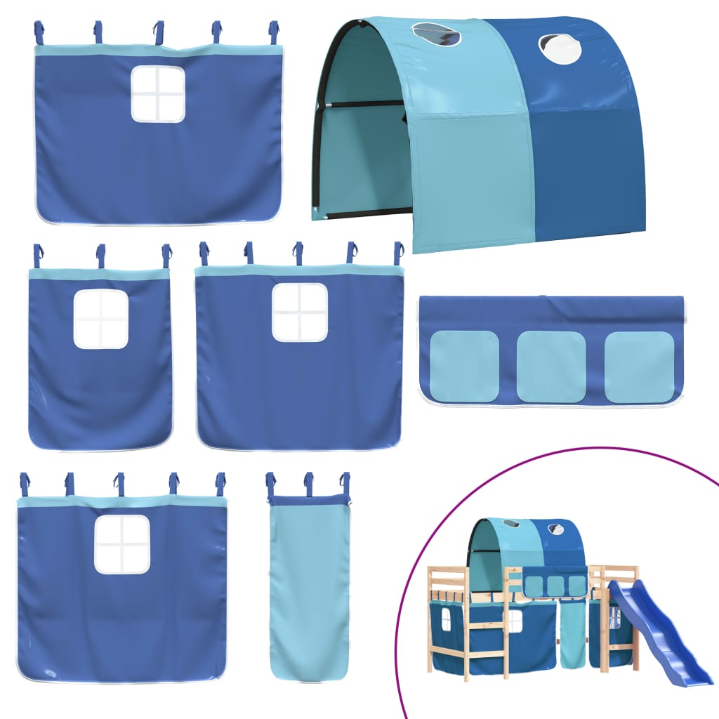 Letto a Soppalco con Tunnel Bambini Blu 80x200cm Massello Pino 3207037