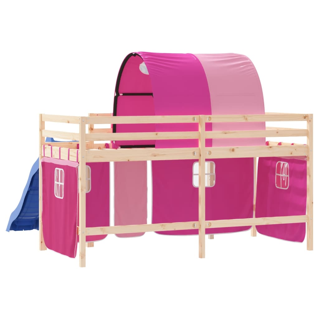 Letto a Soppalco con Tunnel Bambini Rosa 80x200cm Massello Pino 3207038