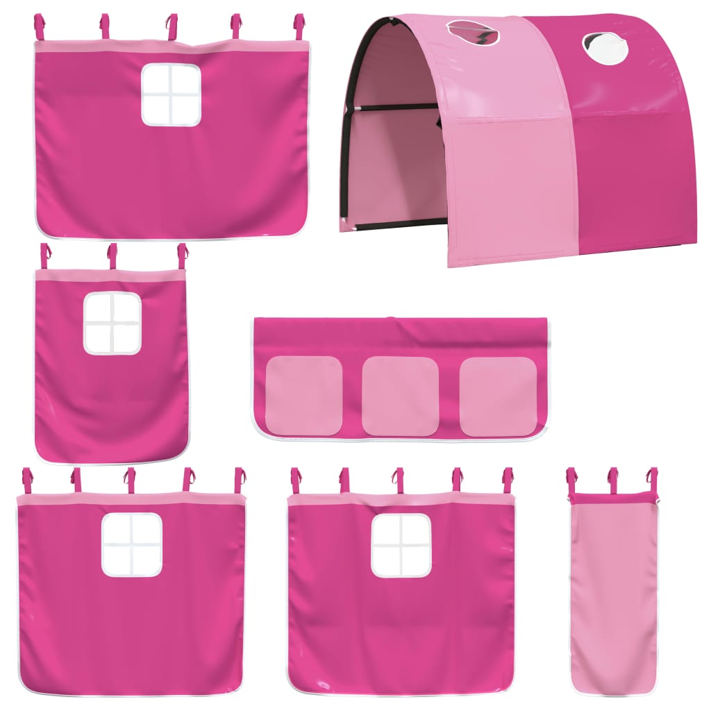 Letto a Soppalco con Tunnel Bambini Rosa 80x200cm Massello Pino 3207038