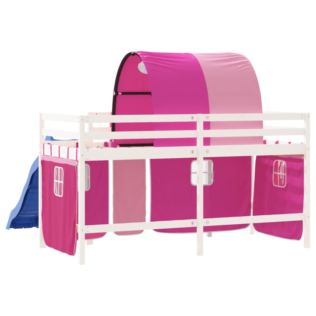 Letto a Soppalco con Tunnel Bambini Rosa 80x200cm Massello Pino 3207041