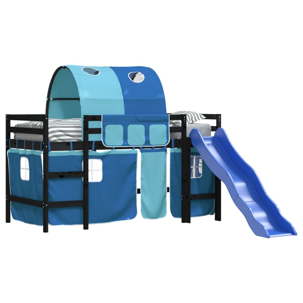 Letto a Soppalco con Tunnel Bambini Blu 80x200cm Massello Pinocod mxl 85197