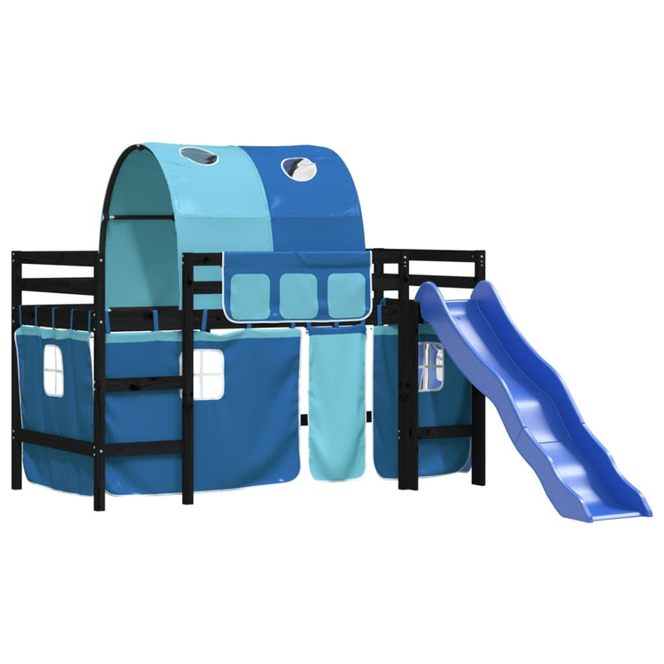 Letto a Soppalco con Tunnel Bambini Blu 80x200cm Massello Pino 3207043