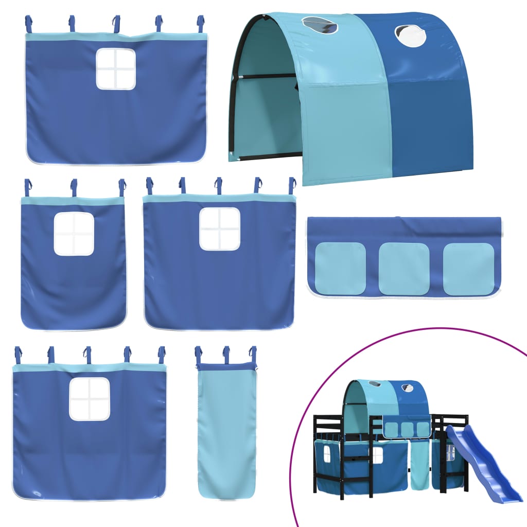 Letto a Soppalco con Tunnel Bambini Blu 80x200cm Massello Pino 3207043