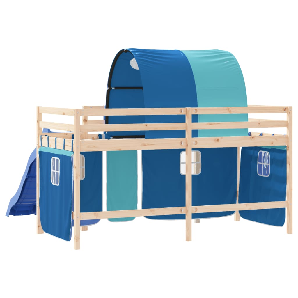 Letto a Soppalco con Tunnel Bambini Blu 90x200cm Massello Pino 3207046