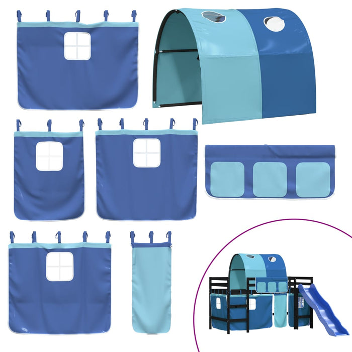 Letto a Soppalco con Tunnel Bambini Blu 90x190cm Massello Pino 3207061