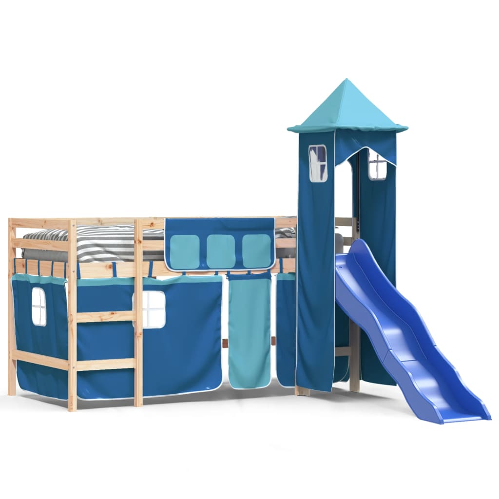 Letto a Soppalco con Torre Bambini Blu 80x200cm Massello Pinocod mxl 133247