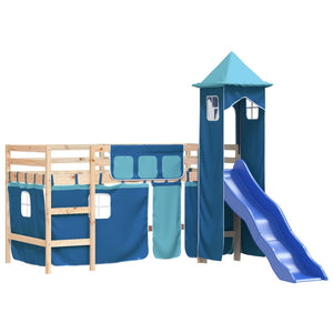 Letto a Soppalco con Torre Bambini Blu 80x200cm Massello Pino 3207064