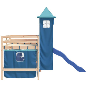 Letto a Soppalco con Torre Bambini Blu 80x200cm Massello Pino 3207064