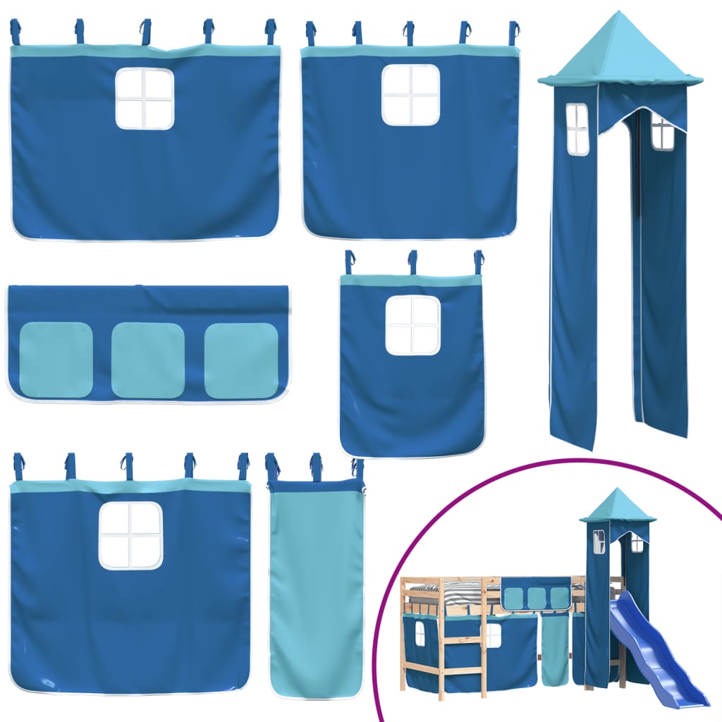 Letto a Soppalco con Torre Bambini Blu 80x200cm Massello Pino 3207064