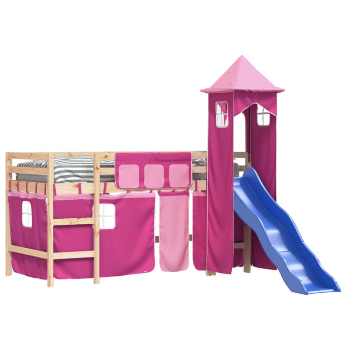 Letto a Soppalco con Torre Bambini Rosa 80x200cm Massello Pino 3207065