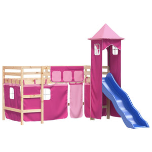 Letto a Soppalco con Torre Bambini Rosa 80x200cm Massello Pino 3207065