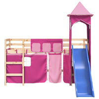 Letto a Soppalco con Torre Bambini Rosa 80x200cm Massello Pino 3207065