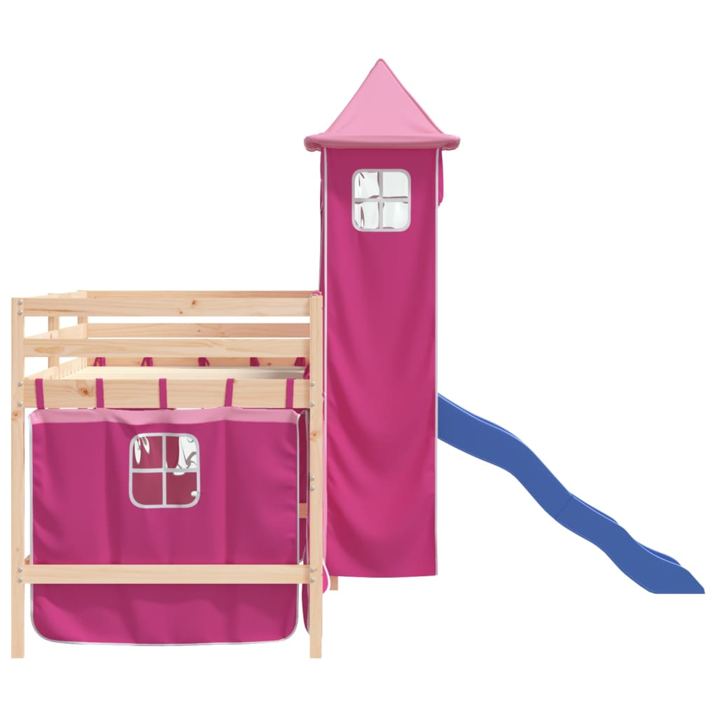 Letto a Soppalco con Torre Bambini Rosa 80x200cm Massello Pino 3207065