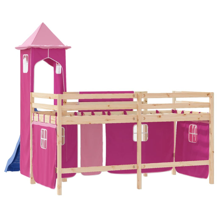 Letto a Soppalco con Torre Bambini Rosa 80x200cm Massello Pino 3207065