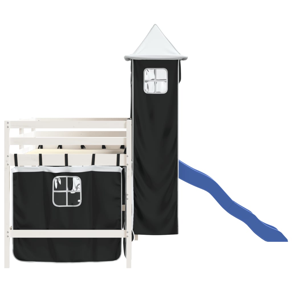 Letto a Soppalco con Torre Bambini Bianco e Nero 80x200cm Pino 3207066