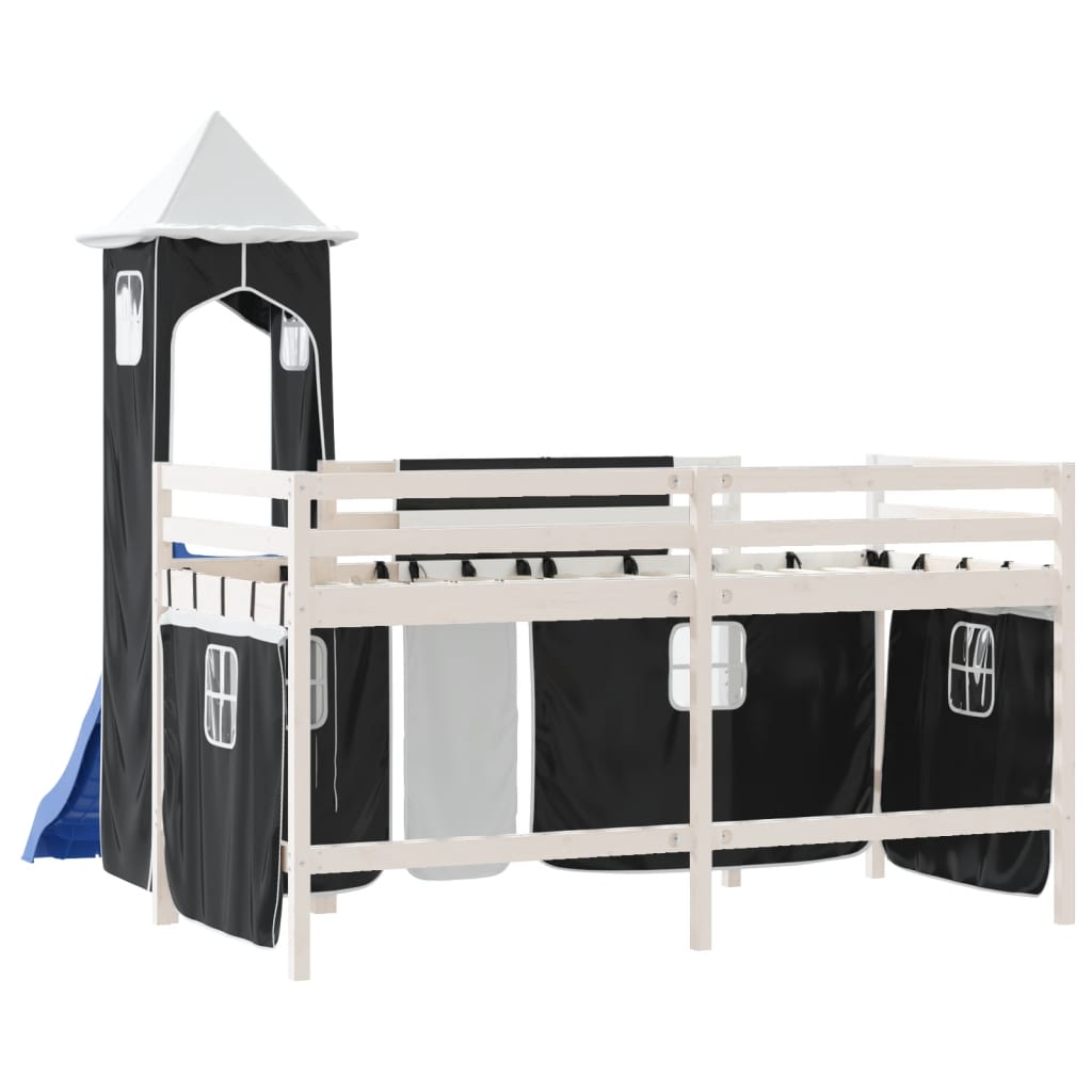 Letto a Soppalco con Torre Bambini Bianco e Nero 80x200cm Pino 3207066