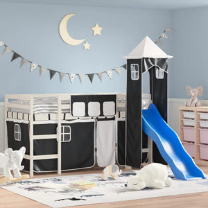 Letto a Soppalco con Torre Bambini Bianco e Nero 80x200cm Pinocod mxl 133590