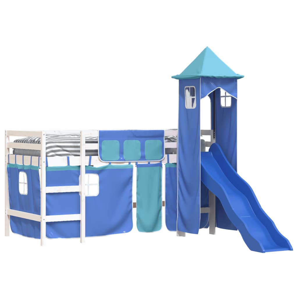 Letto a Soppalco con Torre Bambini Blu 80x200cm Massello Pino 3207067