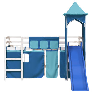 Letto a Soppalco con Torre Bambini Blu 80x200cm Massello Pino 3207067