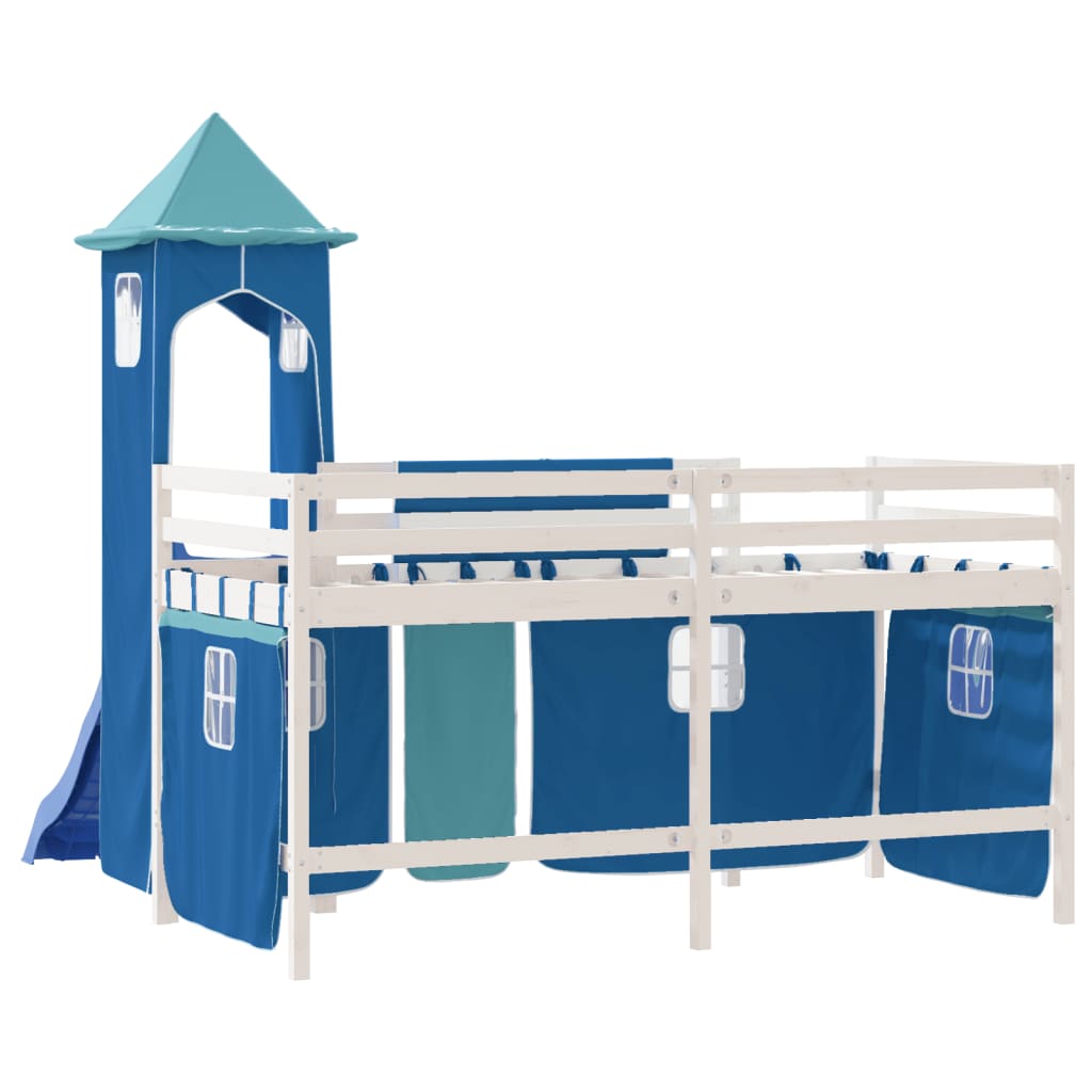 Letto a Soppalco con Torre Bambini Blu 80x200cm Massello Pino 3207067