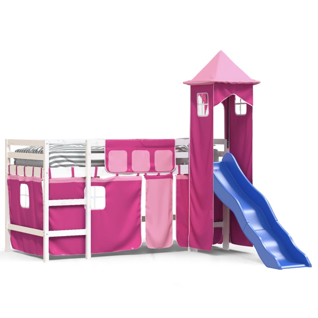 Letto a Soppalco con Torre Bambini Rosa 80x200cm Massello Pinocod mxl 109280