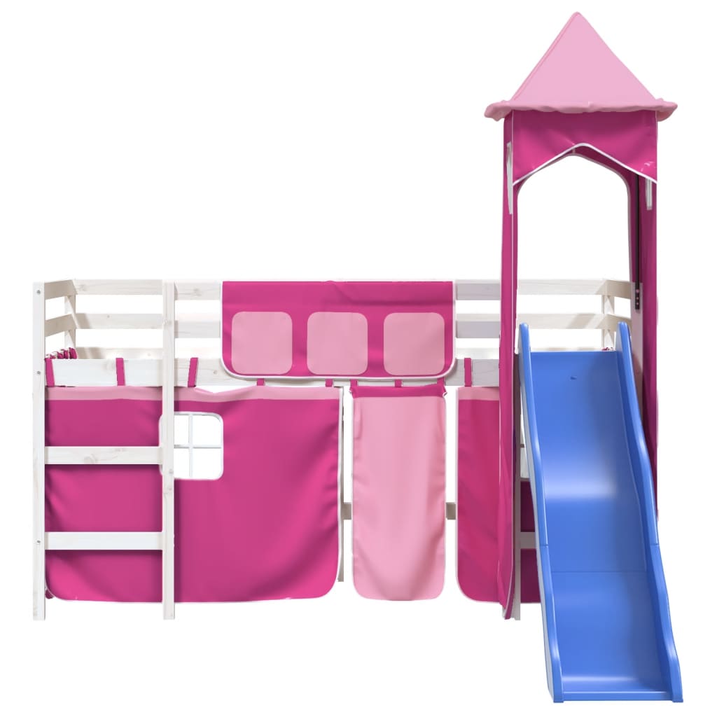 Letto a Soppalco con Torre Bambini Rosa 80x200cm Massello Pino 3207068