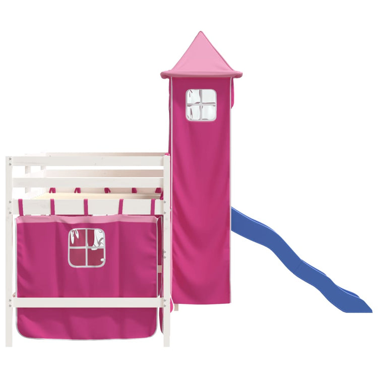 Letto a Soppalco con Torre Bambini Rosa 80x200cm Massello Pino 3207068