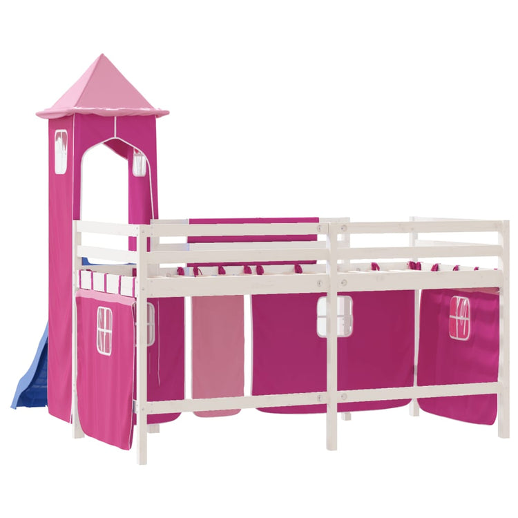 Letto a Soppalco con Torre Bambini Rosa 80x200cm Massello Pino 3207068