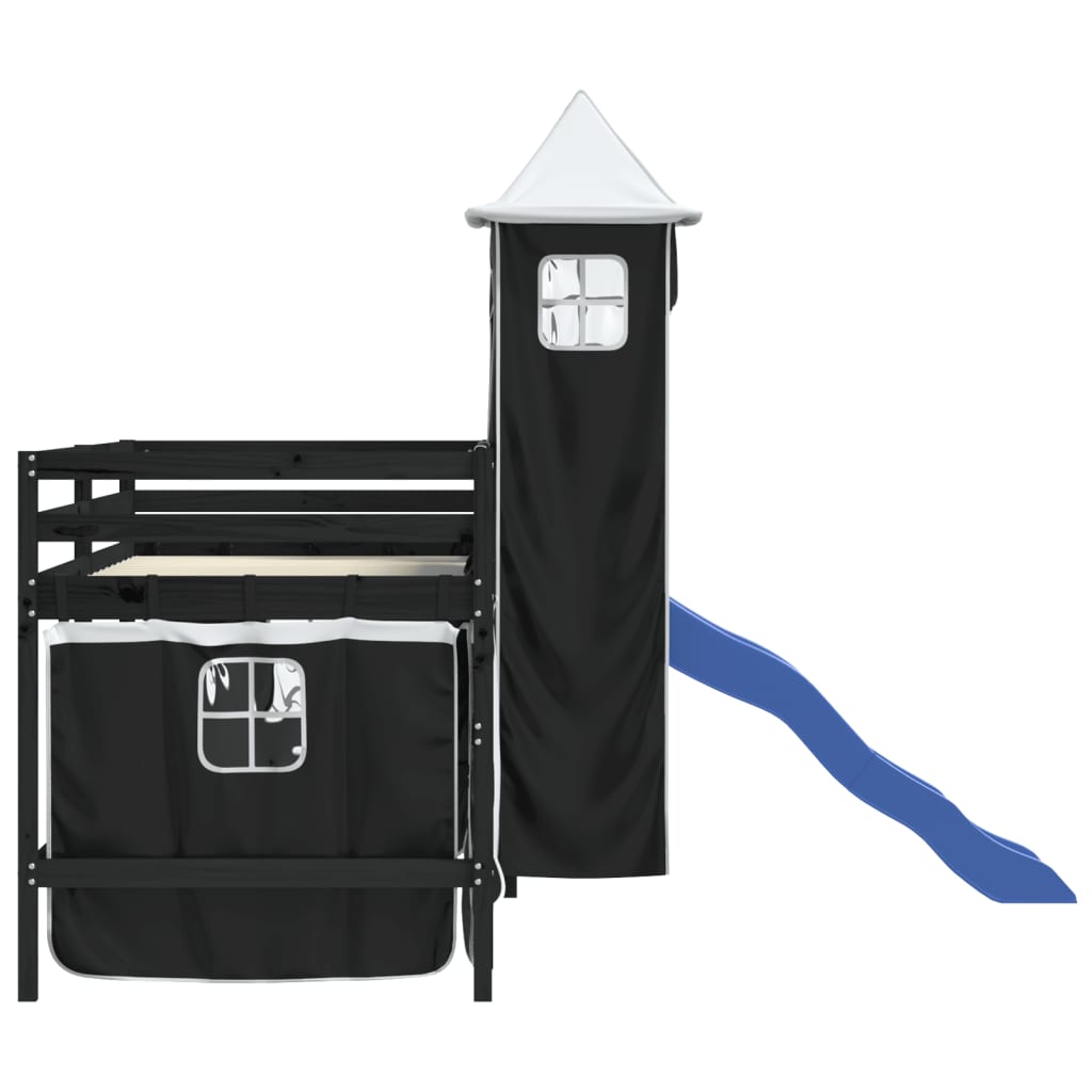 Letto a Soppalco con Torre Bambini Bianco e Nero 80x200cm Pino 3207069