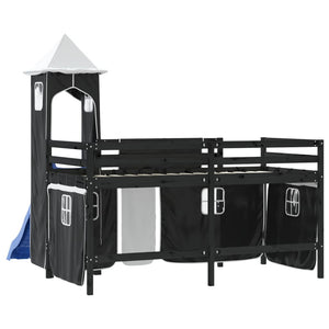 Letto a Soppalco con Torre Bambini Bianco e Nero 80x200cm Pino 3207069