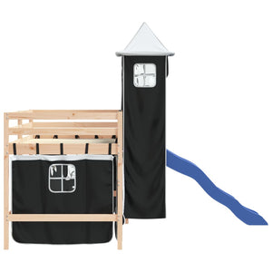 Letto a Soppalco con Torre Bambini Bianco e Nero 90x200cm Pino 3207072