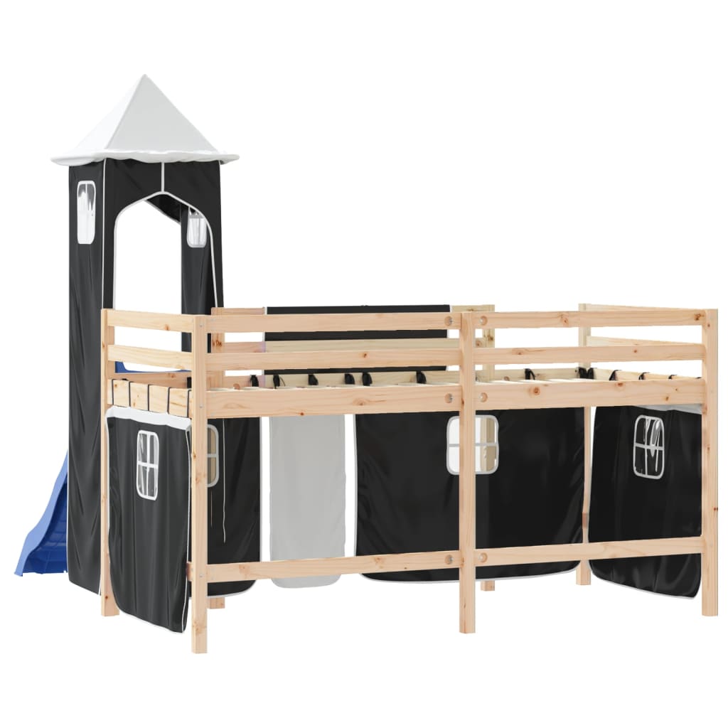 Letto a Soppalco con Torre Bambini Bianco e Nero 90x200cm Pino 3207072