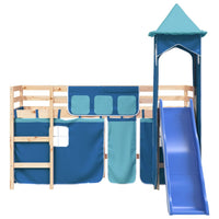 Letto a Soppalco con Torre Bambini Blu 90x200cm Massello Pino 3207073