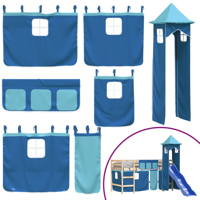 Letto a Soppalco con Torre Bambini Blu 90x200cm Massello Pino 3207073