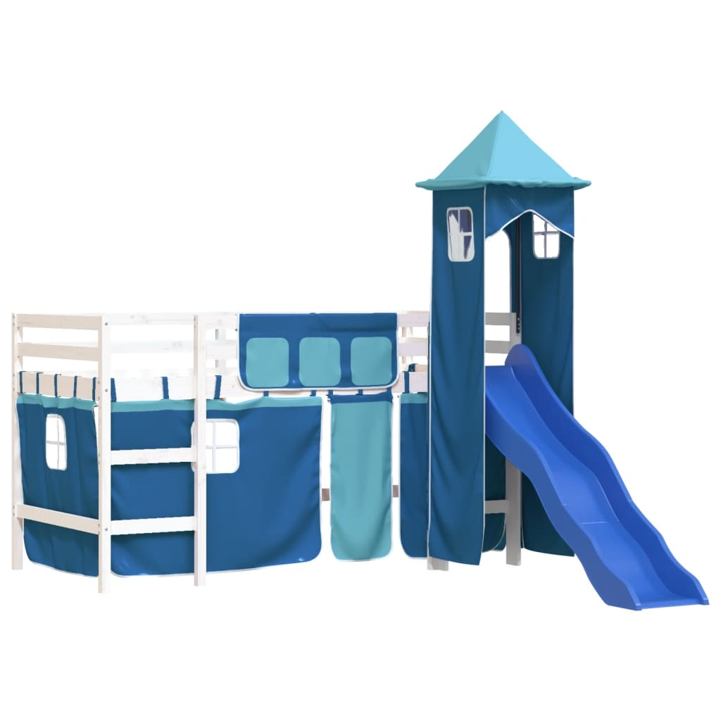 Letto a Soppalco con Torre Bambini Blu 90x200cm Massello Pino 3207076