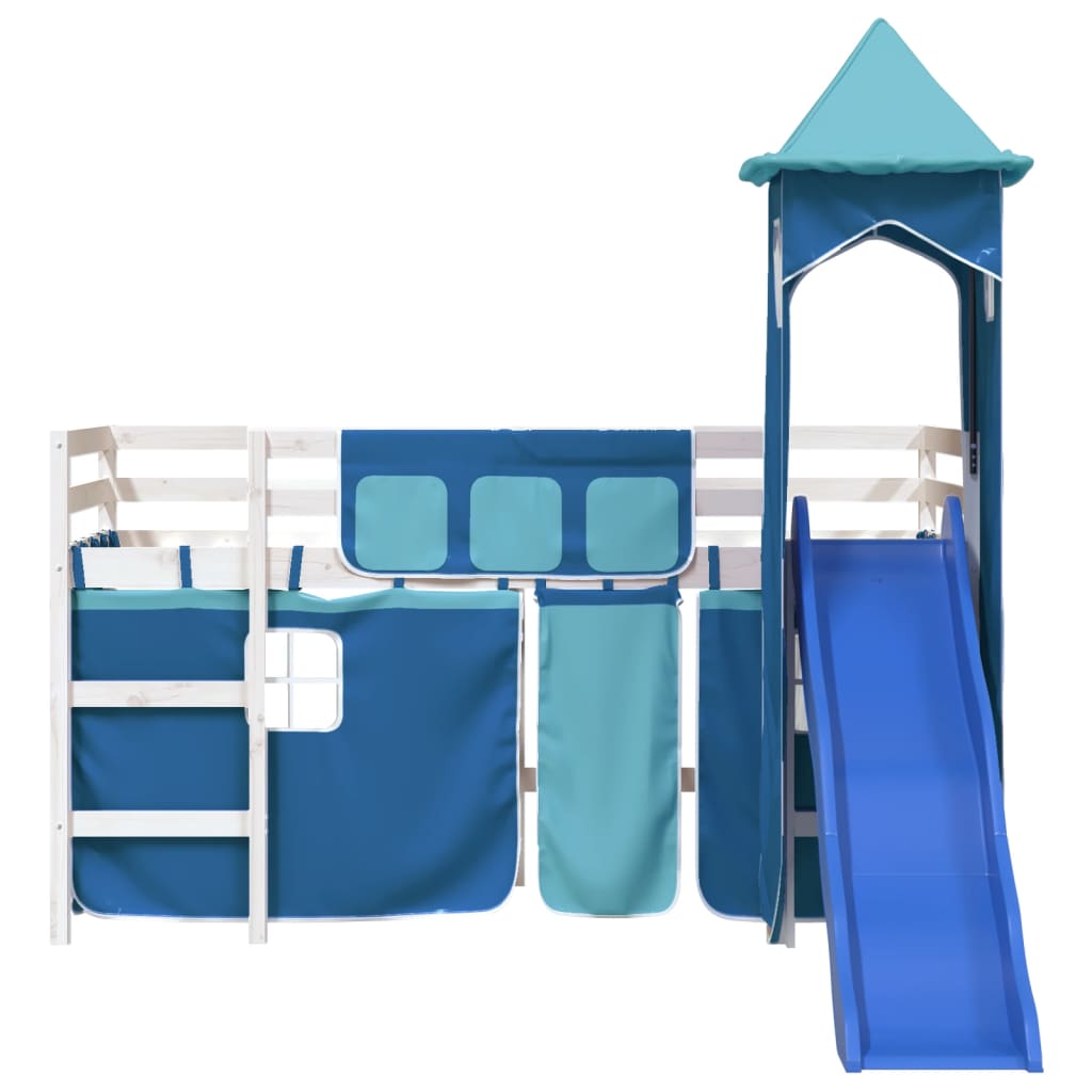 Letto a Soppalco con Torre Bambini Blu 90x200cm Massello Pino 3207076