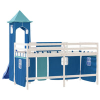 Letto a Soppalco con Torre Bambini Blu 90x200cm Massello Pino 3207076